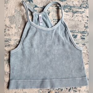 Zenana Blue Ribbed Crop Tank Size L